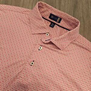 Stitch Golf Polo Shirt Mens ML Pink White Geometric Fretwork Short Sleeve Peru